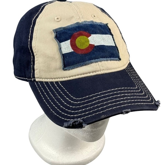 Otto Cap Colorado Patch Navy Blue Adjustable‎ Backstrap Distressed One Size Hat - Picture 1 of 9